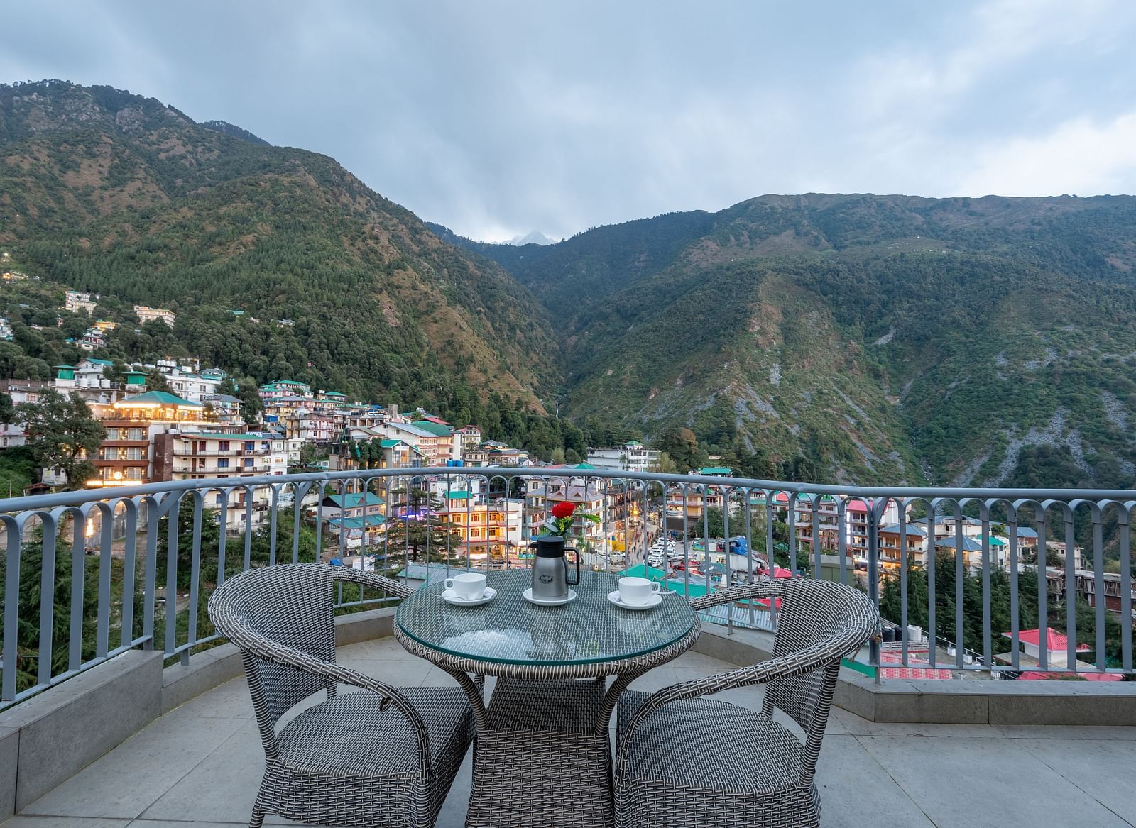 Open terrace with beautiful mountain views at  DLS Spring Valley Resort Dharamshala 