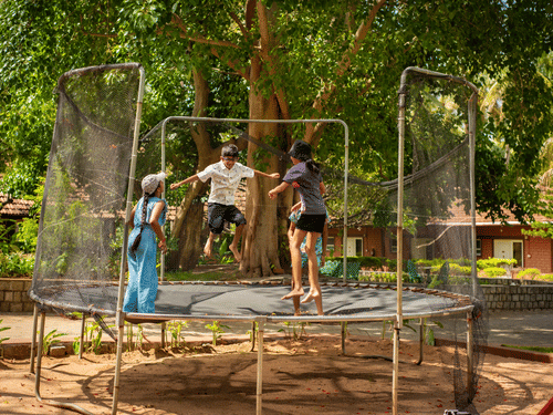 KIDS jumping in the TRAMPOLINE  - Ibex River Resort, Pollachi