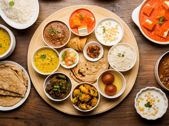 Veg indian thaali served on a table