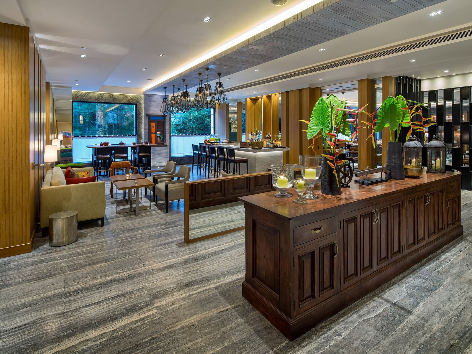 Overview of the Reception area with sofas and plants in view - The Raintree, St. Mary's Road
