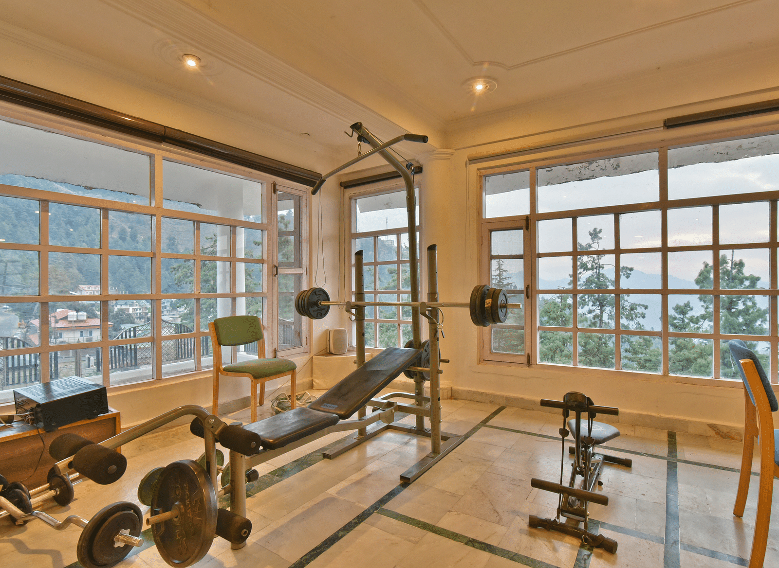 Gym space with equipment at DLS Hillcrest Resort, Shimla.