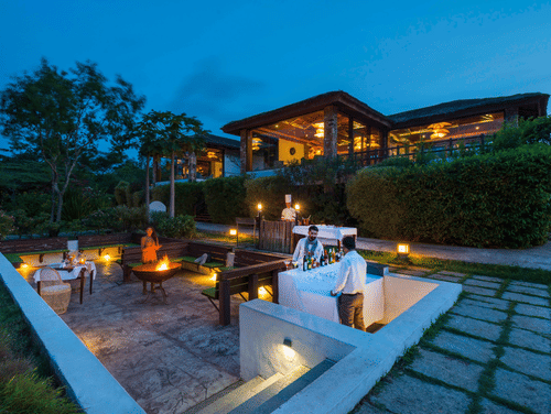 outdoor lounging area at our resort in Bandipur 0