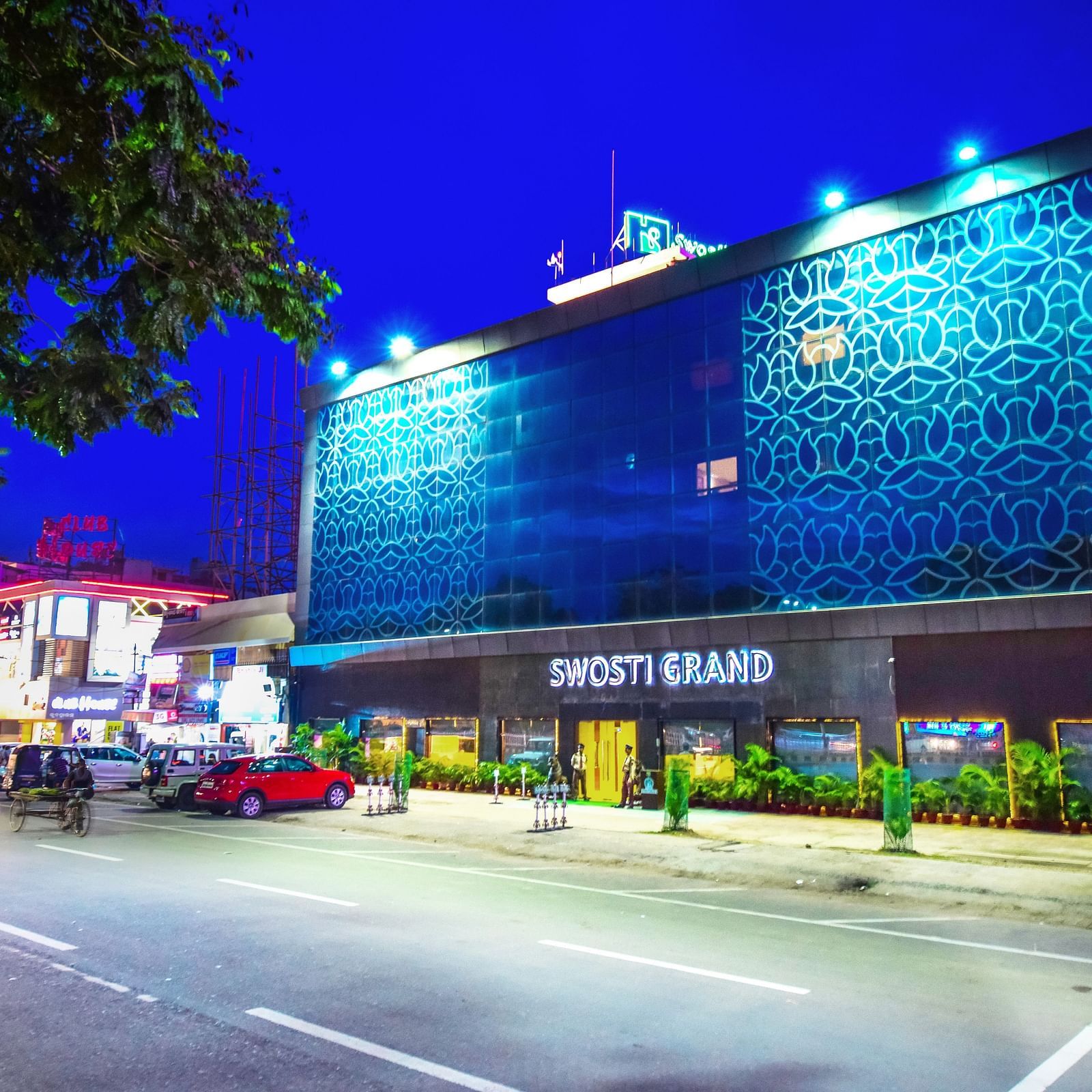 Swosti Grand facade during blue hour