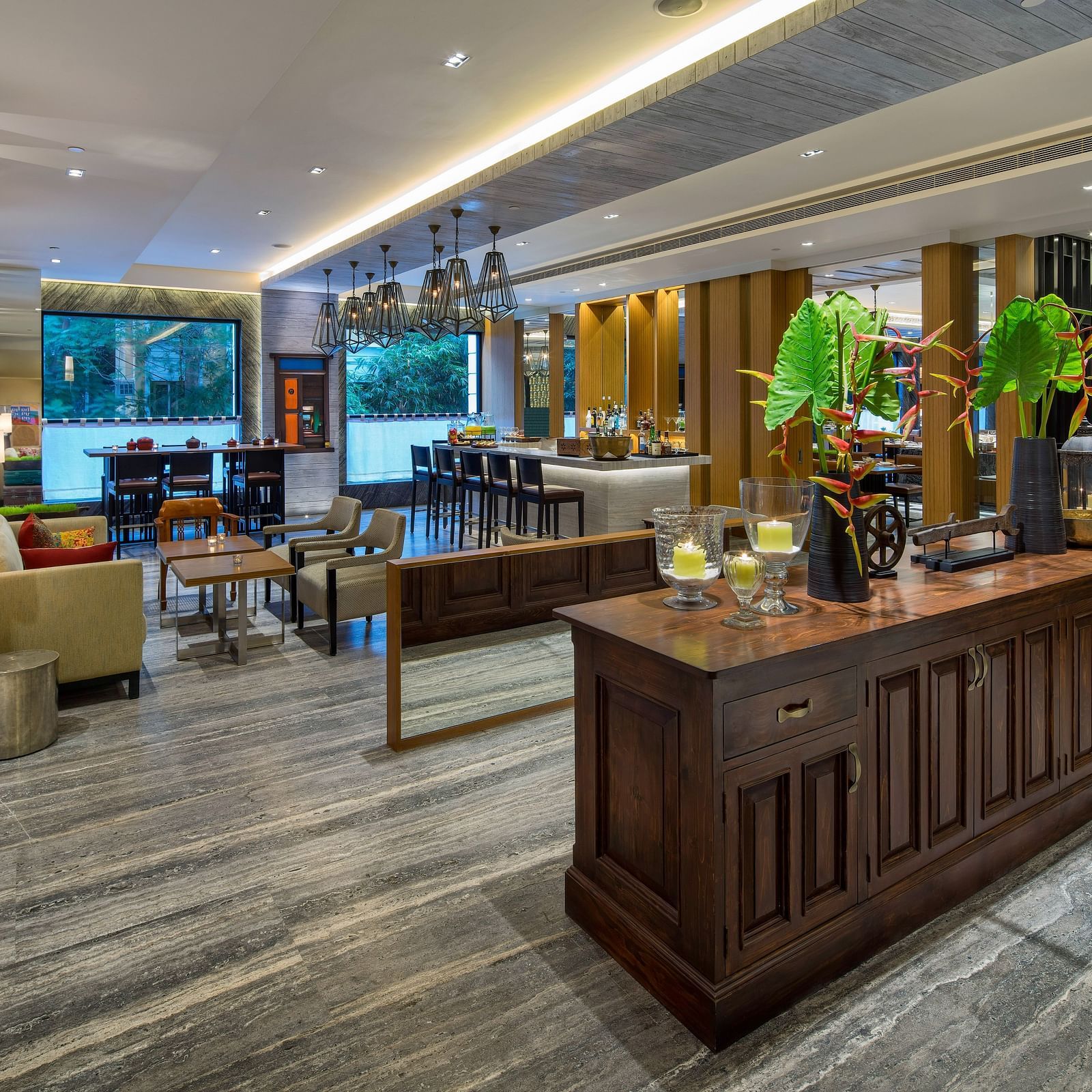 Overview of the Reception area with sofas and plants in view - The Raintree, St. Mary's Road