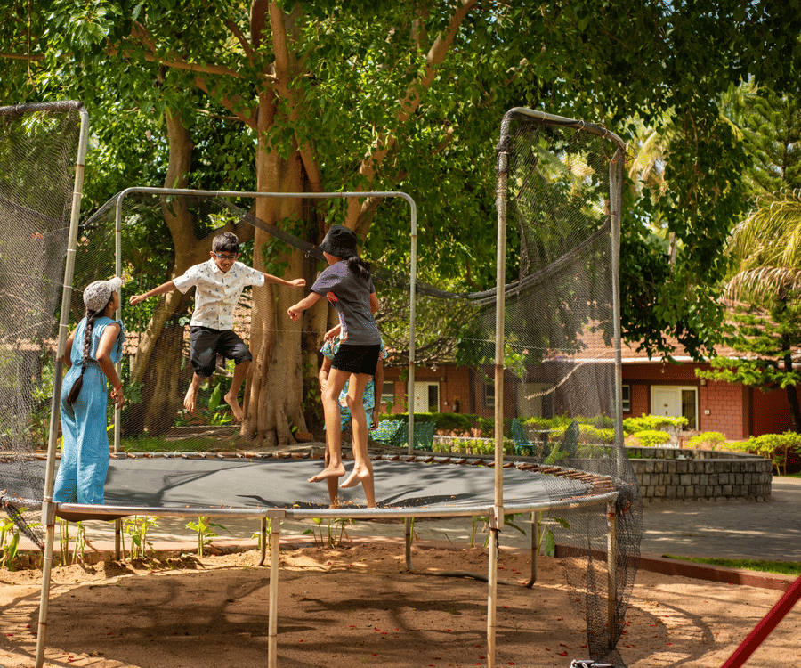 KIDS jumping in the TRAMPOLINE  - Ibex River Resort, Pollachi
