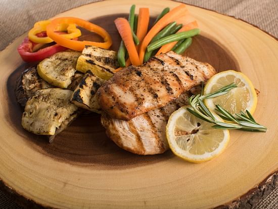 a plate of chicken steak