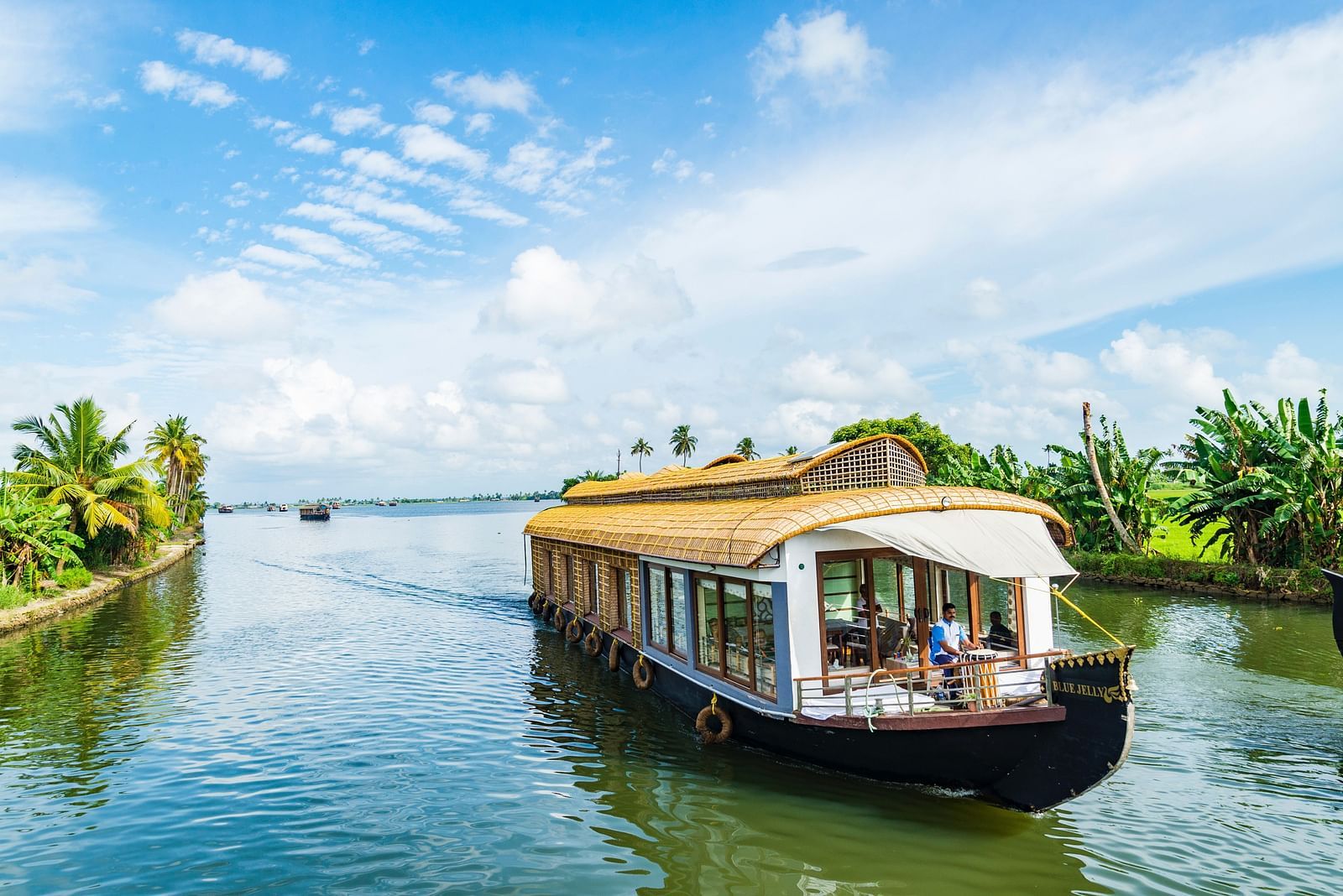 A house boat on a clear day 
