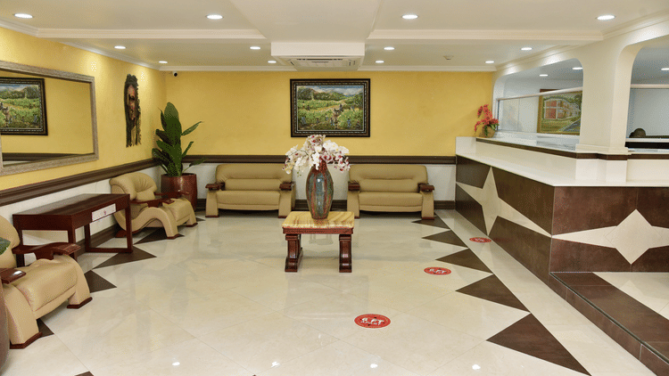 lobby of our hotel in Jamaica