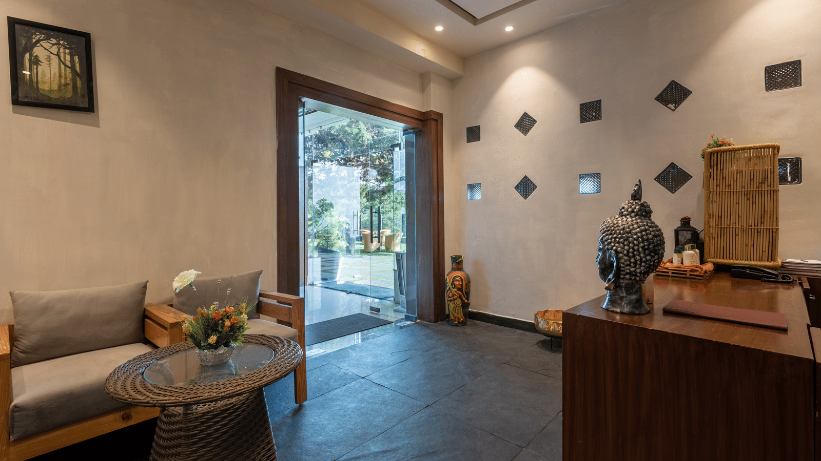 View of a reception area at DLS Highland Resort and Spa, Mussoorie.
