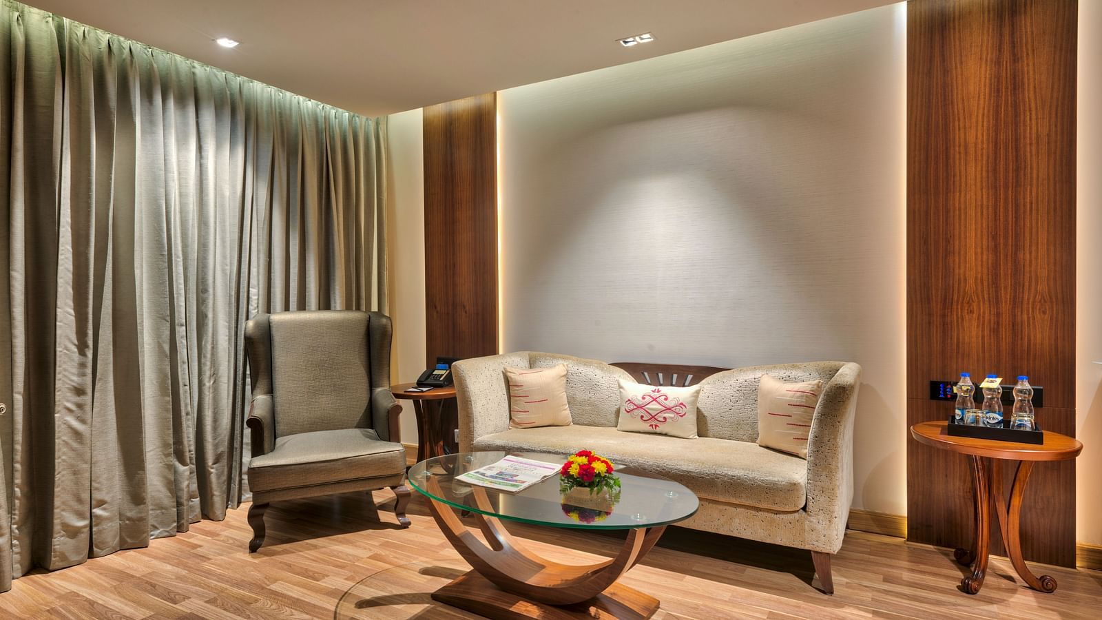 Living Room of Deluxe Suite at Grand Chennai By GRT Hotels.