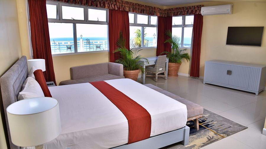 interiors of the deluxe room at Grand A View Hotel