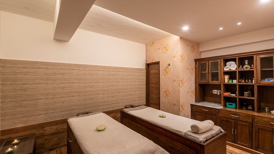 Overview of couples massage room in a Spa at DLS Spring Valley Resort Dharamshala