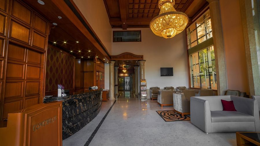 overview of the Lobby with sofas at our hotel in Chennai - Hotel Raj Park, chennai