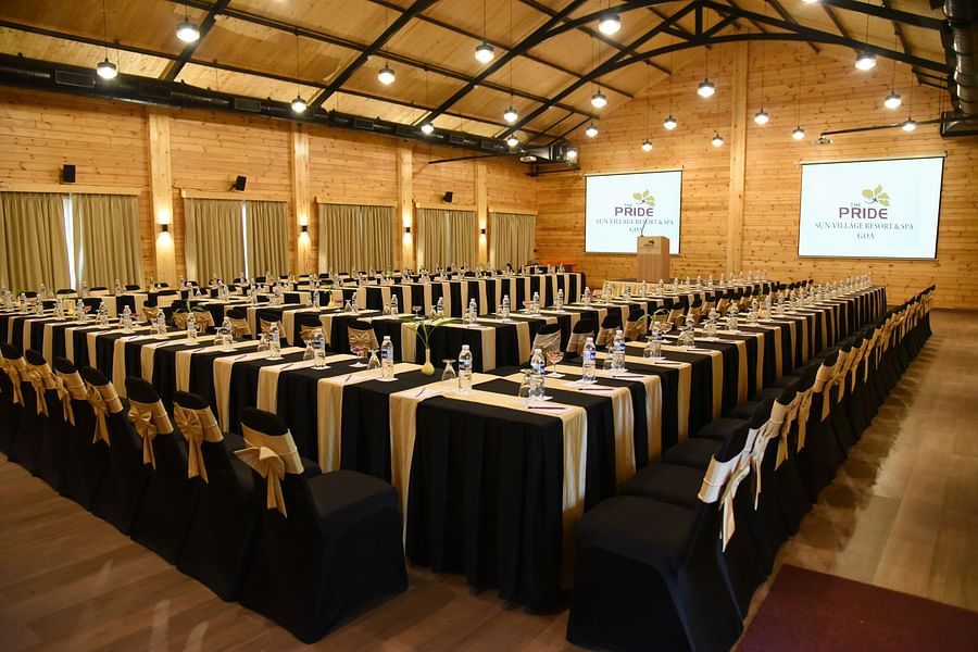 Double U Shape Seating with Tables Chairs Capacity - 72 48 120 PAX
