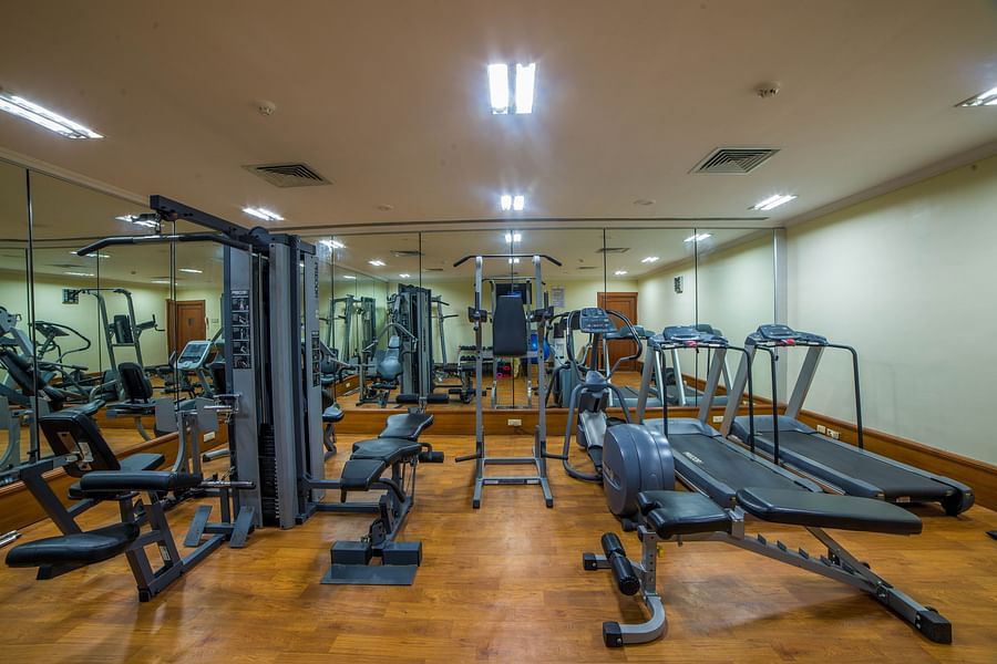 many equipment inside a Gym at Raj Park Hotel in Alwarpet, Chennai