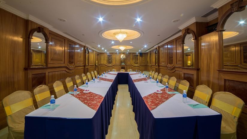 seating area at a conference hall at Raj Park Hotel in Chennai 