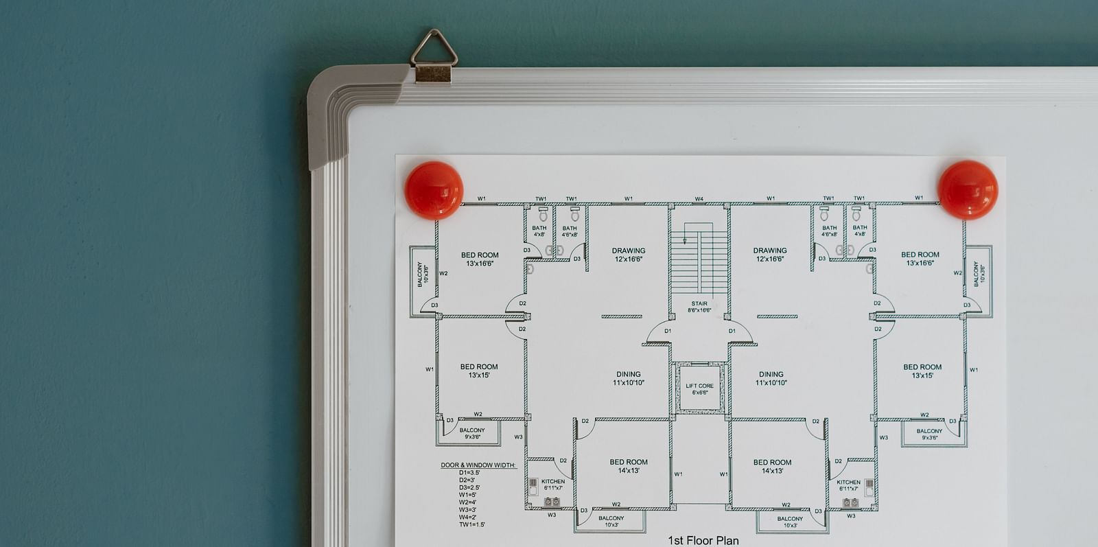 Property Layout image attached to a white board