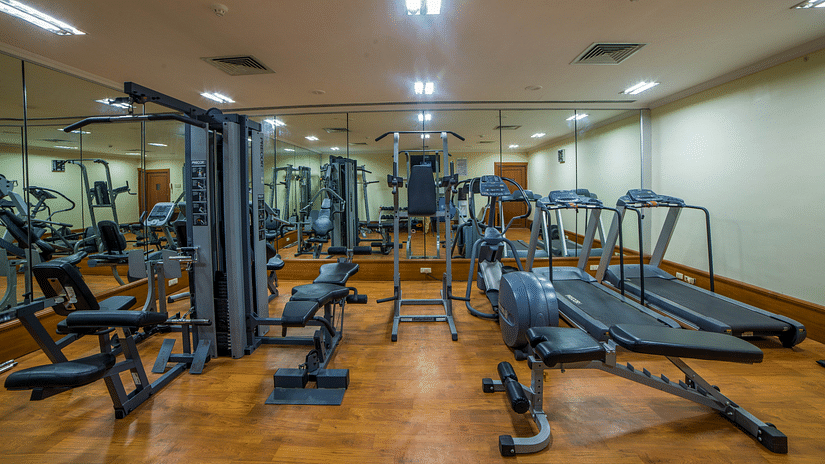 many equipment inside a Gym at Raj Park Hotel in Alwarpet, Chennai