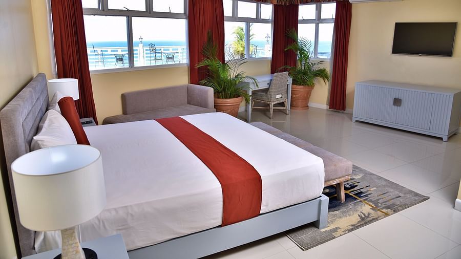 interiors of the deluxe room at Grand A View Hotel