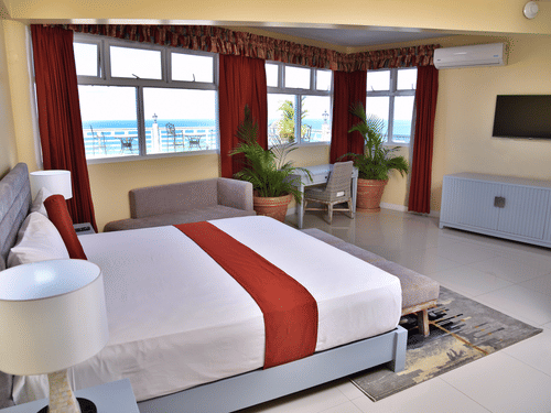 interiors of the deluxe room at Grand A View Hotel