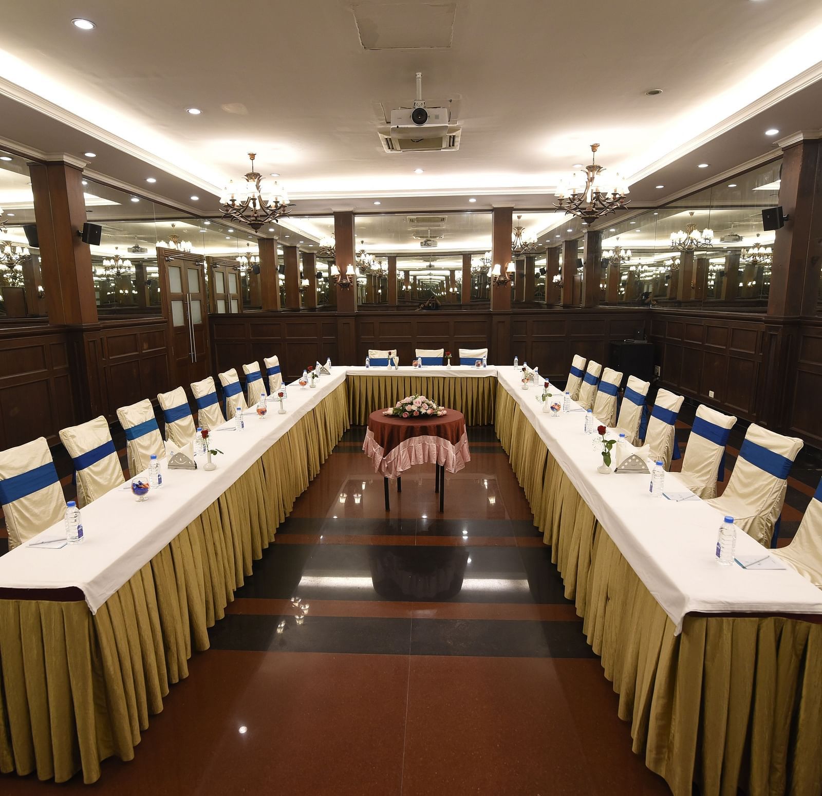 seating arrangements inside Trafalgar banquet hall, a Pondicherry wedding venues