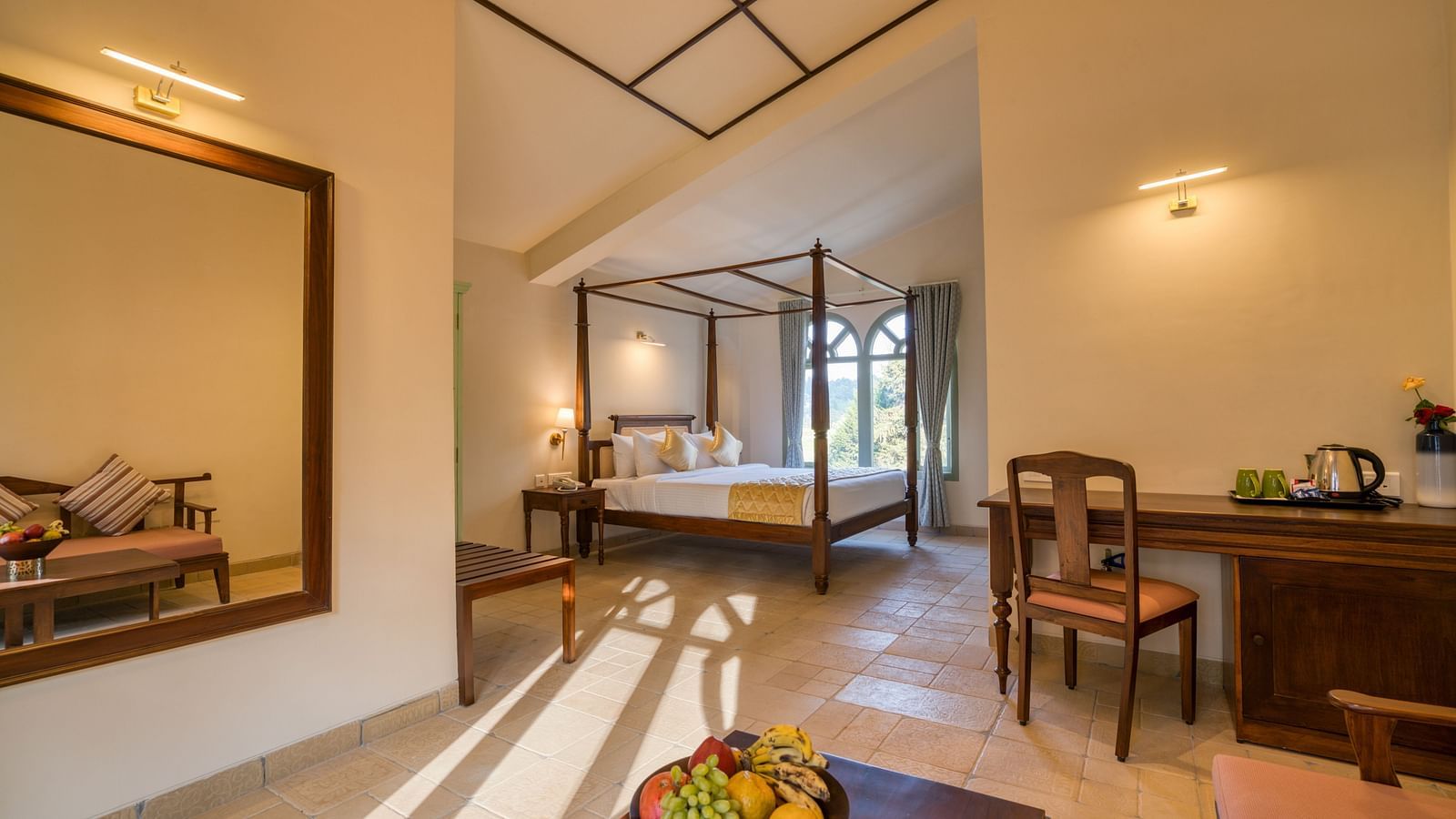 A double bed as seen from the living room of deluxe room | Mango Hill Shola Ooty