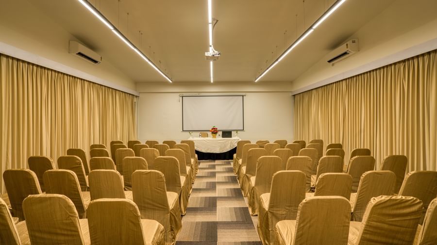 Banquet hall with  golden chairs.