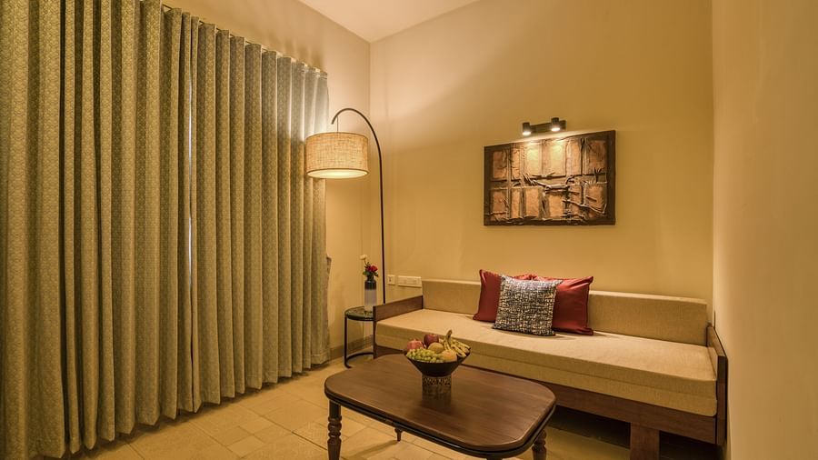 Overview of the living room with sofas inside the studio | Mango Hill Shola Ooty