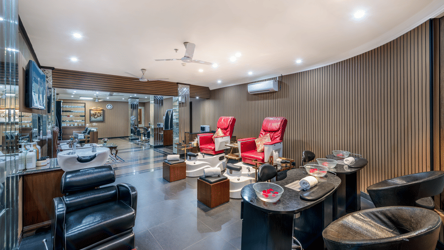 Stylish salon at Mayfair Lagoon, Bhubaneswar, featuring professional styling stations, modern interiors, and a relaxing ambiance for grooming and beauty treatments