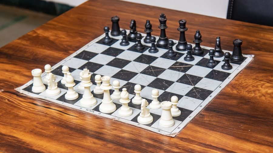 Close-up view of a chess table at Mayur Retreat.