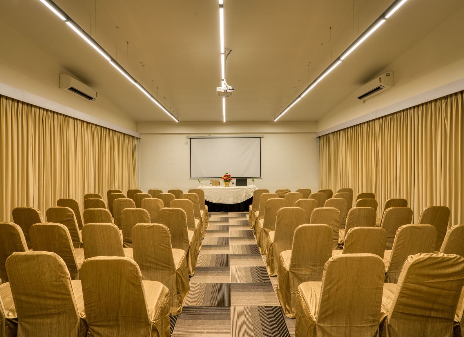 Banquet hall with  golden chairs.