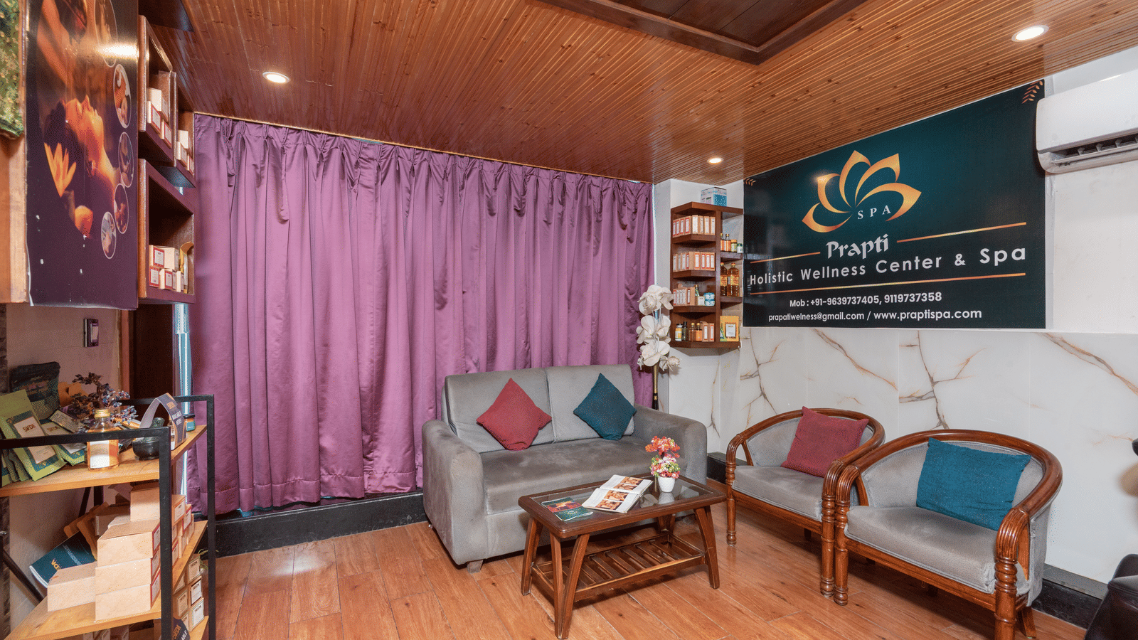 Spa lounge with seating area at DLS Hotels On The Ganges.