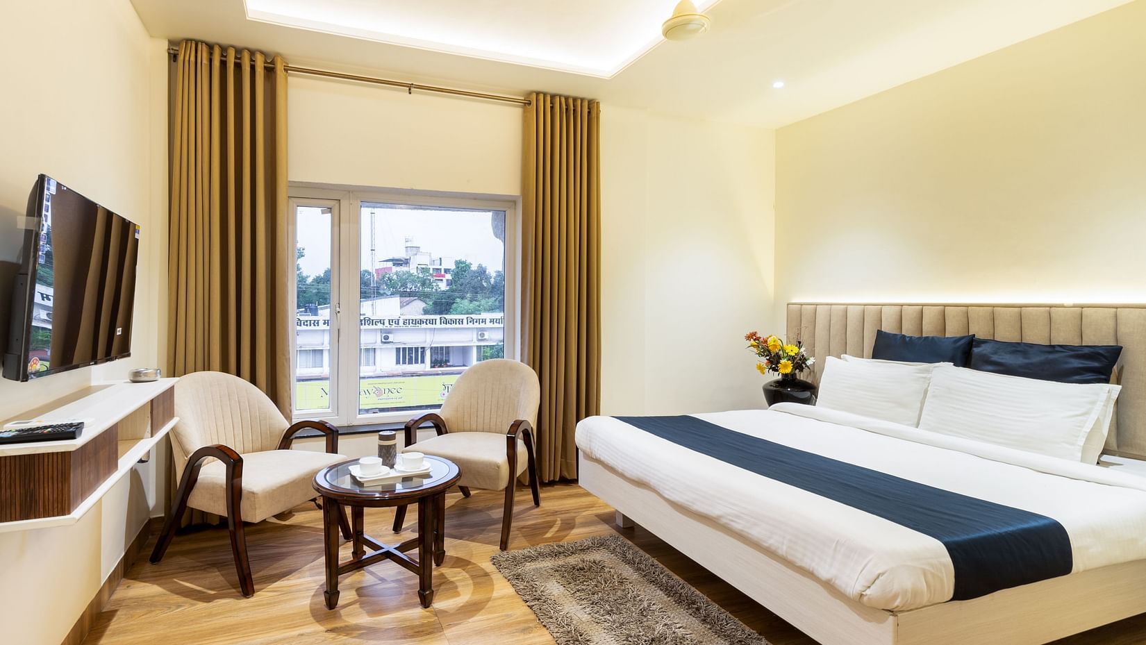Wide view of Luxury City View Room at Hotel Meghdoot