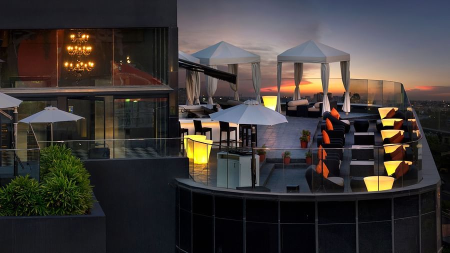aerial view of the seating space at our rooftop bar and lounge in whitefield
