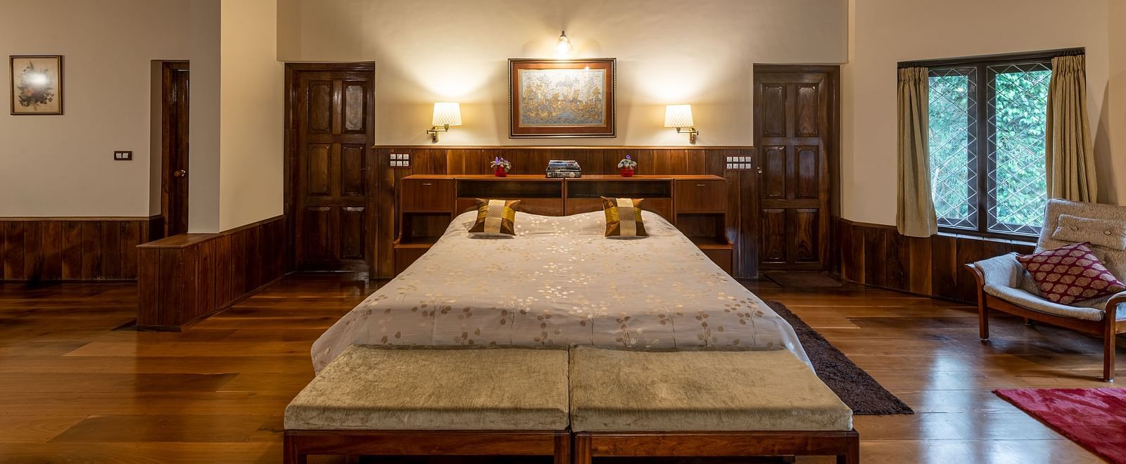 A view of the twin-bedded room showing more of the wooden ceiling and decor - BluSalzz Collection - Tranquil Resort, Wayanad
