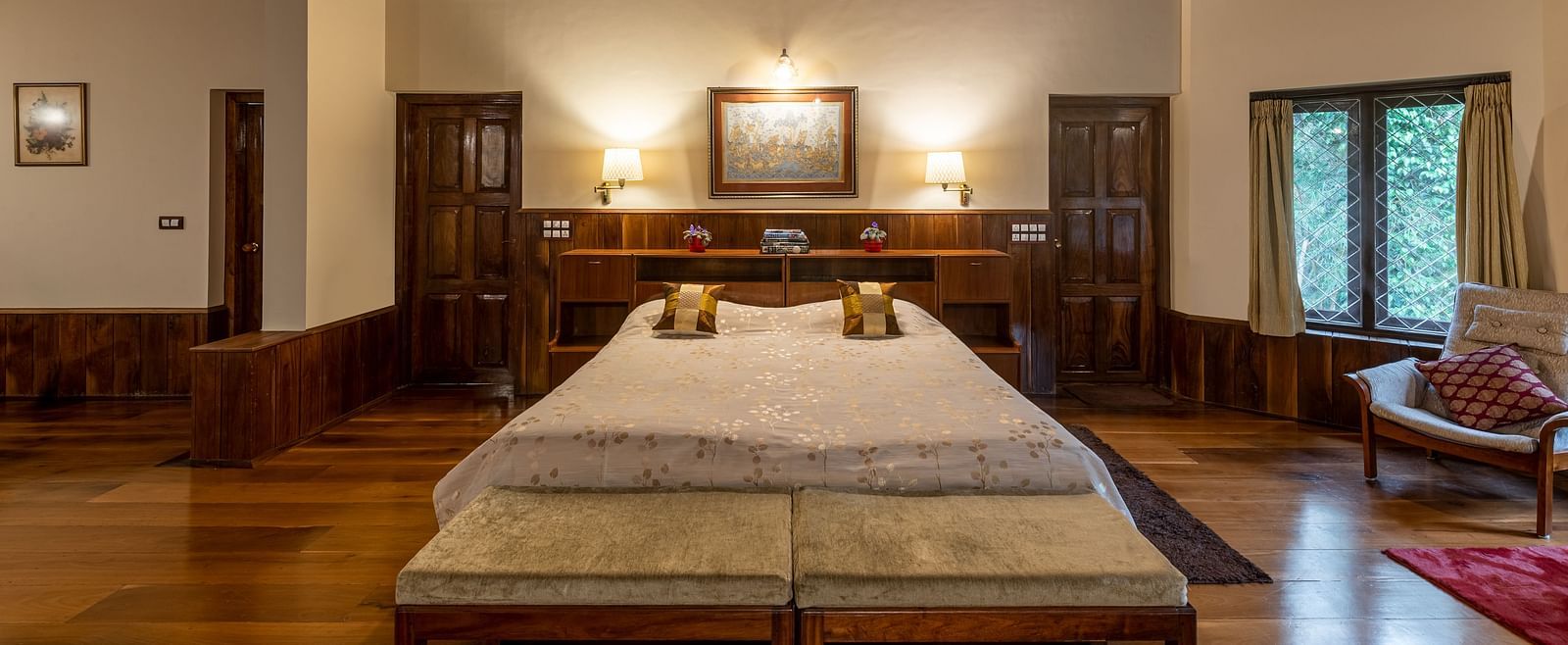 A view of the twin-bedded room showing more of the wooden ceiling and decor - BluSalzz Collection - Tranquil Resort, Wayanad
