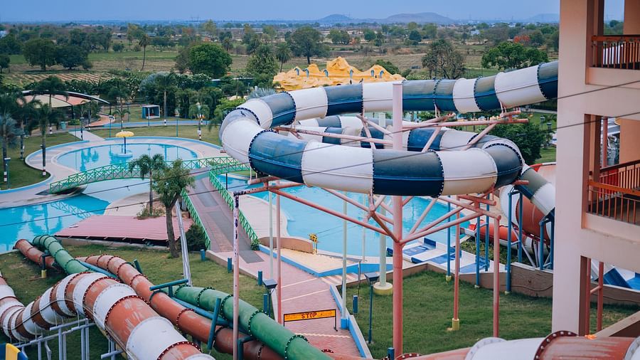 Blue and white slide at the water park