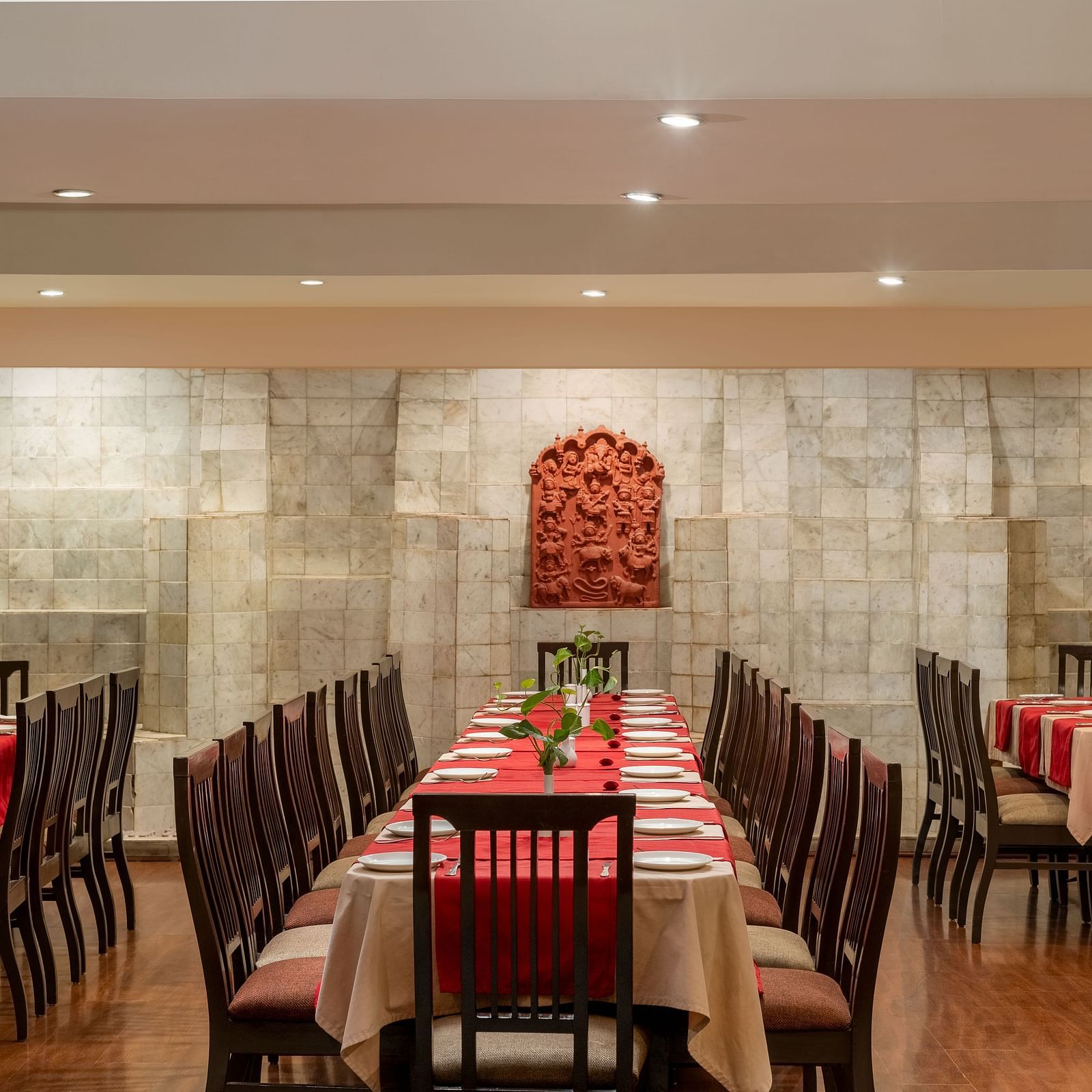 well-laid out tables in our restaurant in Udaipur - Hotel Rajdarshan, Udaipur.