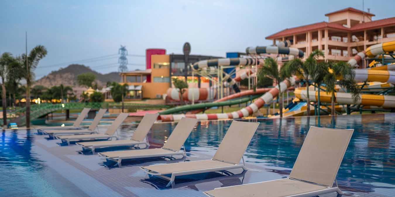 Loungers in the infinity pool at the water park