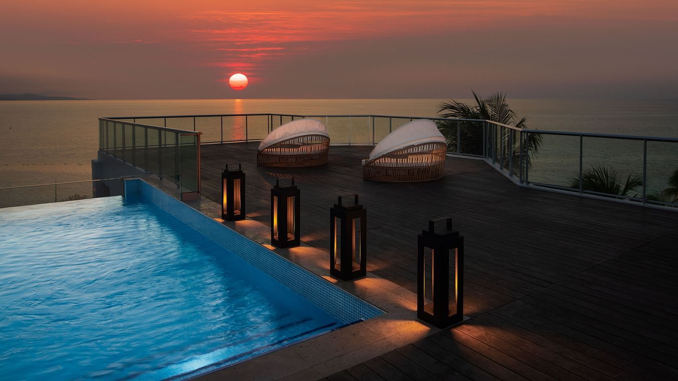 A sunset seen from the roof top pool at our hotel - S Hotel Montego Bay, Jamaica