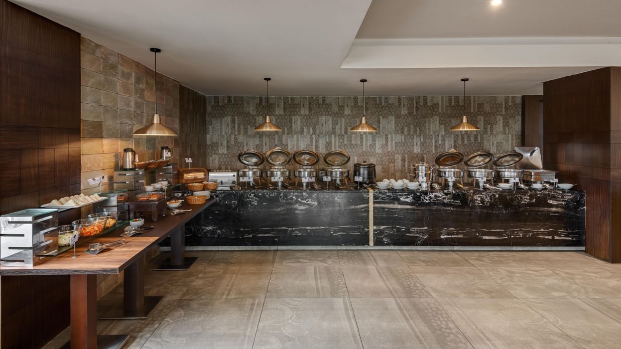 Restaurant buffet spread at Voyage Milestone Hotel and Banquet.