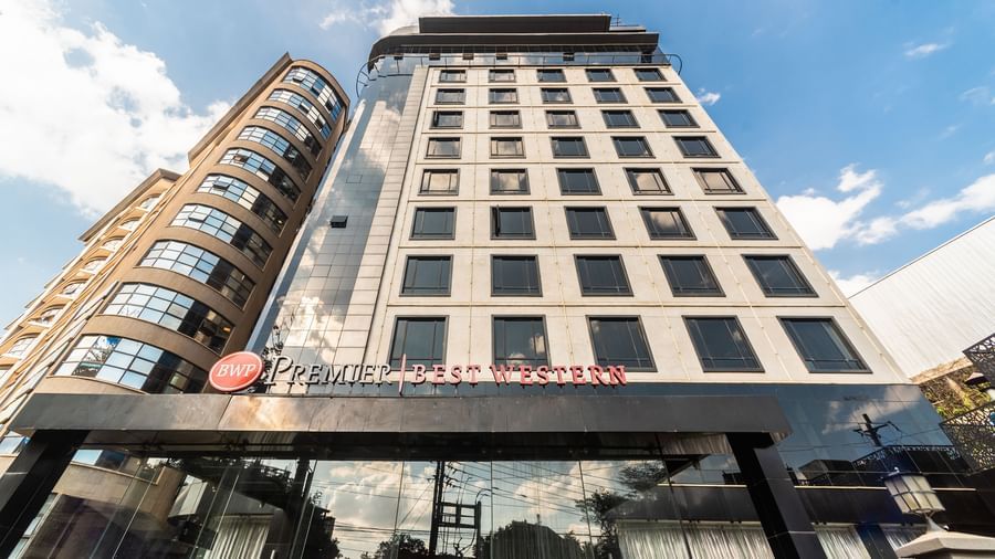 Daylight exterior shot of Best Western Premier Westlands hotel, highlighting its urban architecture and central city location.