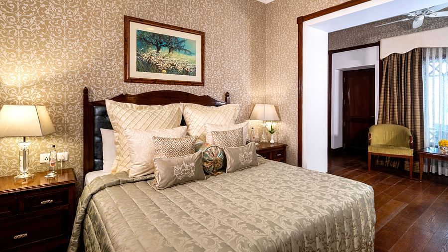 image of the king size bed at the Club Rooms at The Claridges Nabha Residence