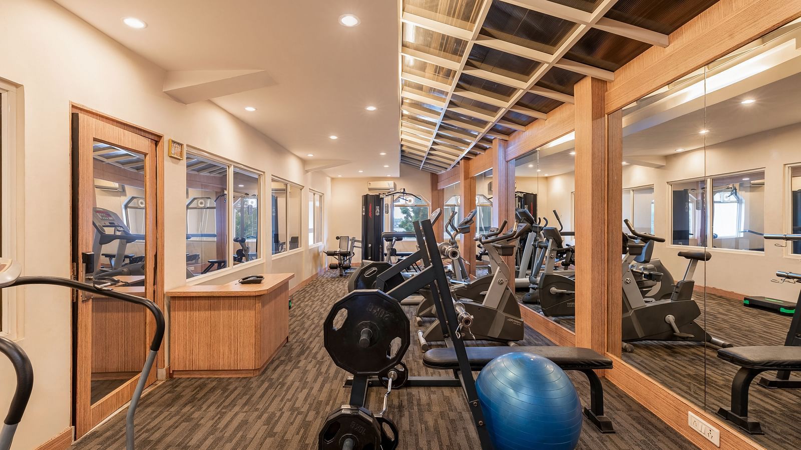 Shot of the gym with different equipment aligned in an order - Hotel Rajdarshan, Udaipur.