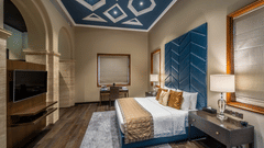 A side view of the bedroom in the Presidential Suite at Kenilworth Hotel, Kolkata.