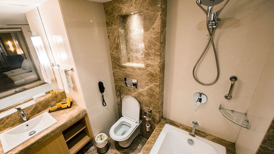 interior of the washroom at hotel bawa international
