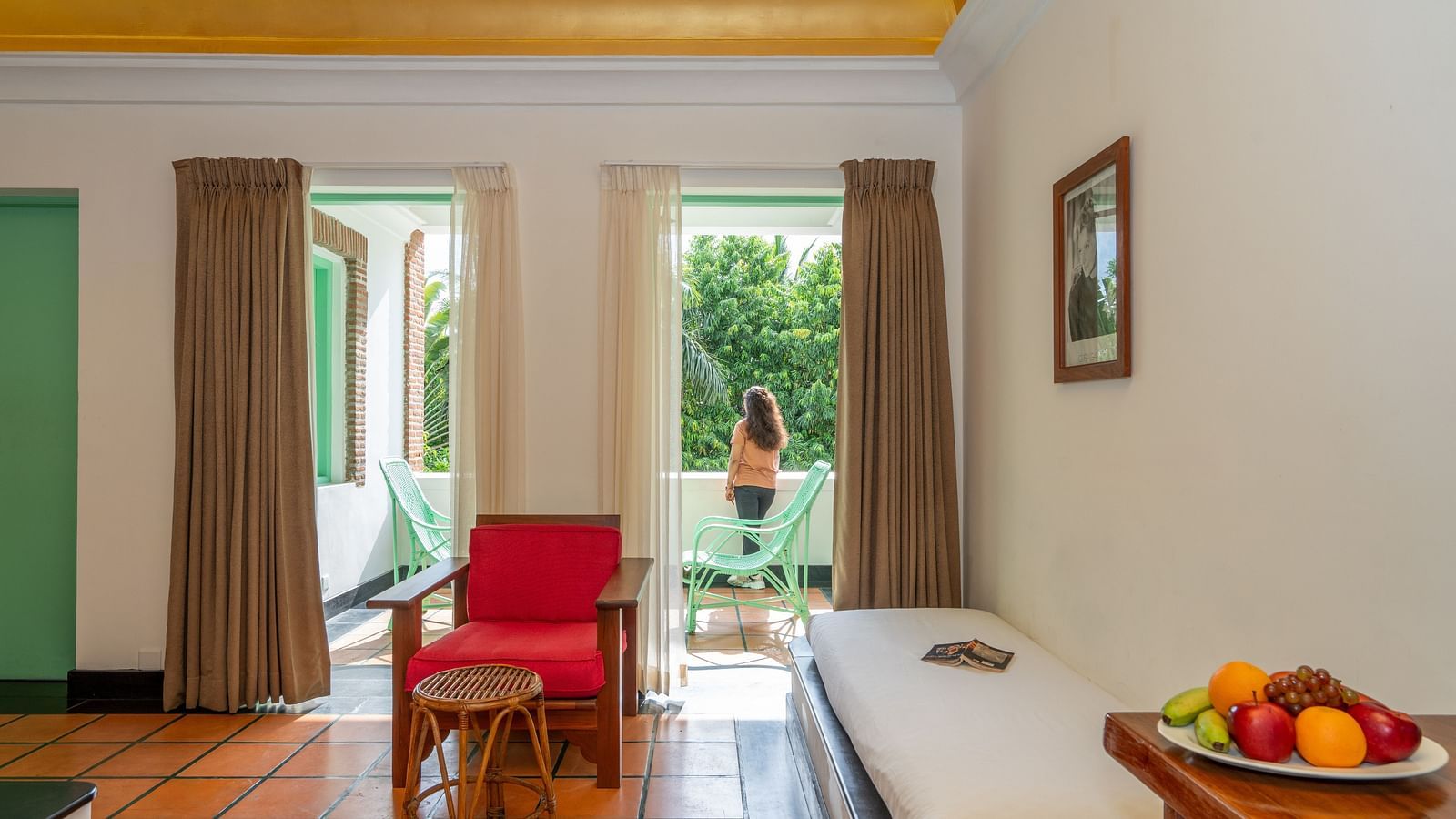 French Classic balcony with chairs and sofa.