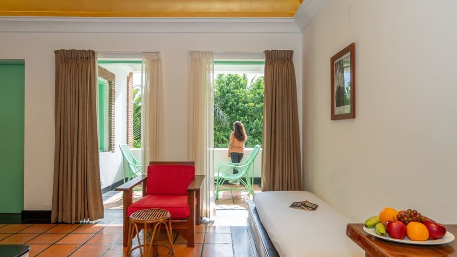 French Classic balcony with chairs and sofa.