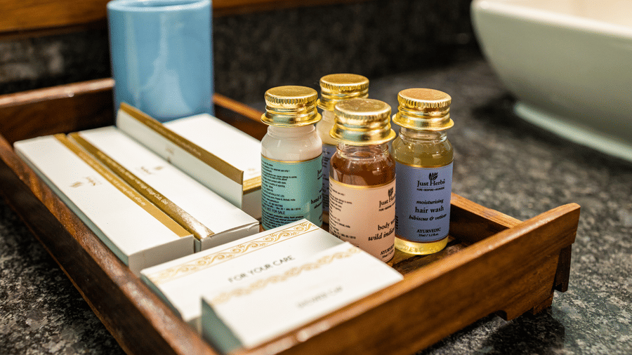 toiletries on a table
