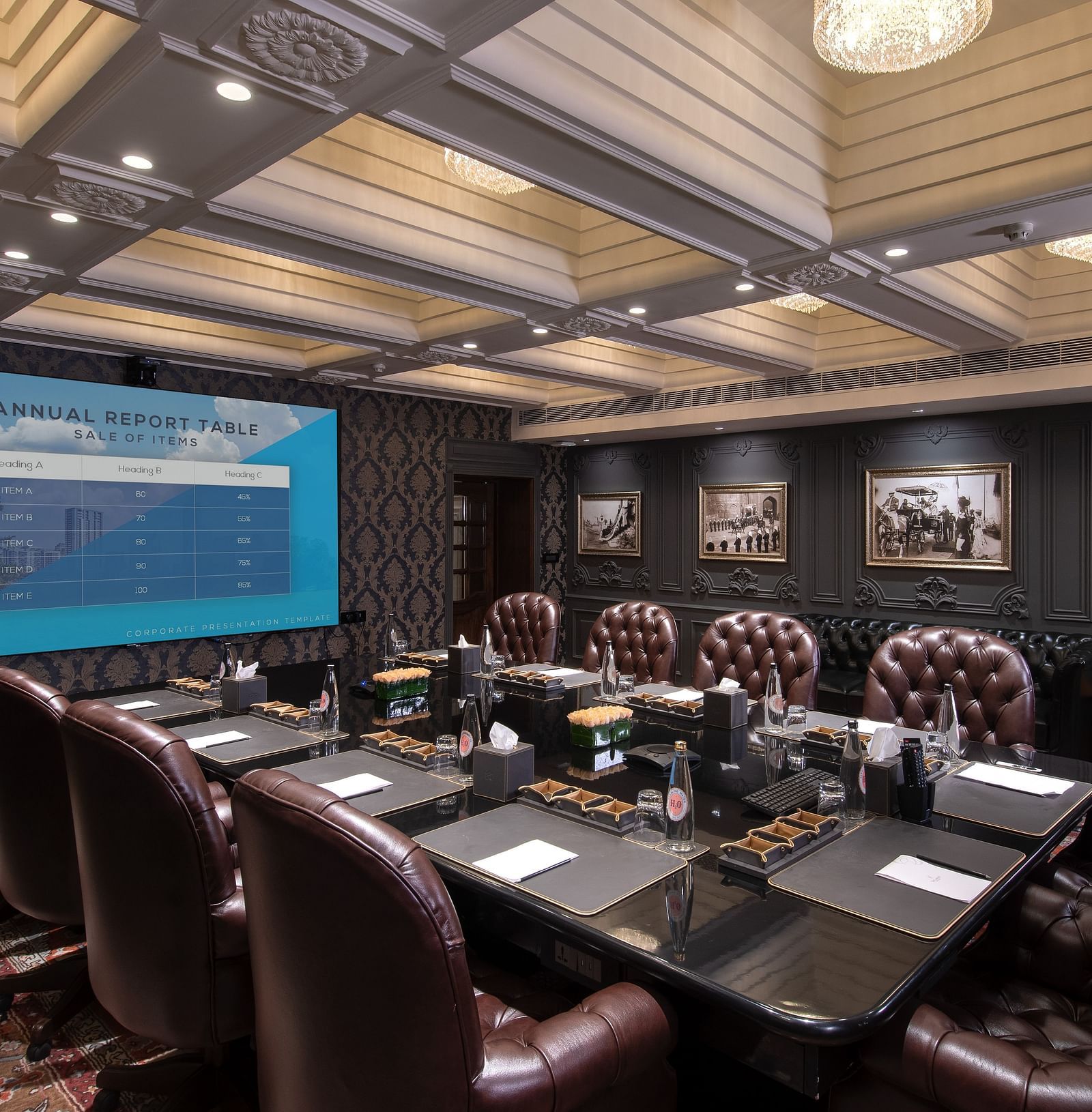 an expansive event hall with dark brown leather chairs - The Claridges New Delhi
